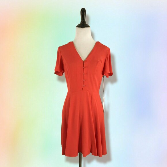 Privacy Please Dress S Short Flutter Sleeve V-Neck Button Front Mini NWT $168‎ - Picture 1 of 8